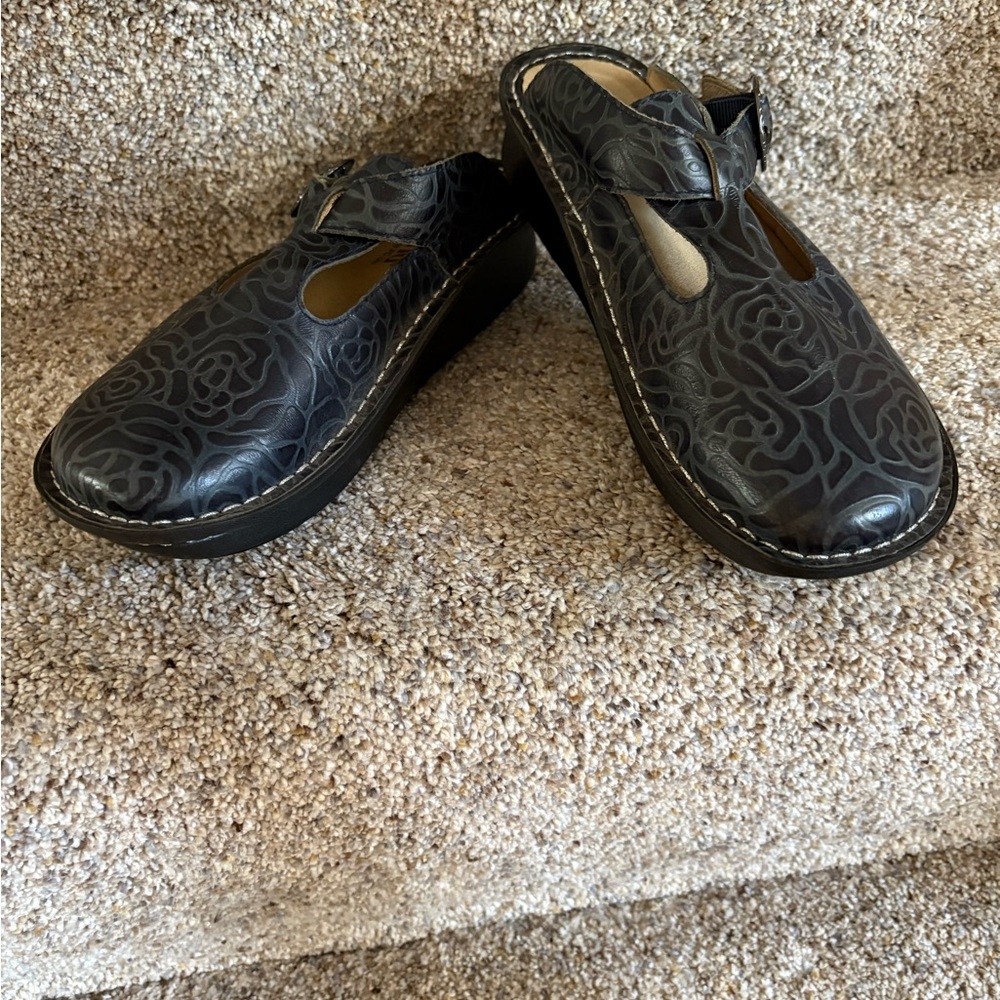 Alegria Black Mules & Clogs with Smooth Leather Finish
